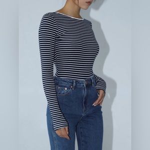 Open Back Stripe Long Sleeve Bodysuit